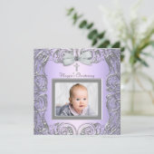 Elegante Paarse en grijze doopuitnodigingen Kaart (Staand voorkant)