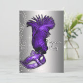 Elegante Paarse en grijze Masquerade Party Kaart (Staand voorkant)