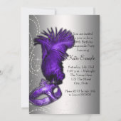 Elegante Paarse en grijze Masquerade Party Kaart (Achterkant)