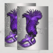 Elegante Paarse en grijze Masquerade Party Kaart (Voorkant / Achterkant)
