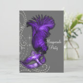 Elegante Paarse en grijze Masquerade Party Kaart (Staand voorkant)