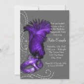 Elegante Paarse en grijze Masquerade Party Kaart (Achterkant)