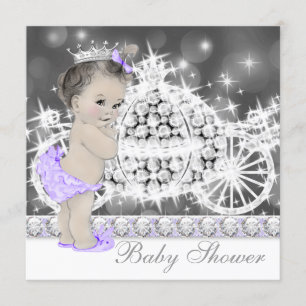 Elegante paarse en grijze prinses baby shower kaart