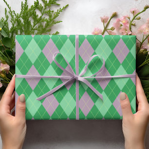Elegante Paarse en groene Argyle Pattern Girl Cadeaupapier