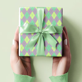 Elegante Paarse en groene Argyle Pattern Girl Cadeaupapier