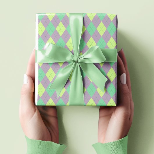 Elegante Paarse en groene Argyle Pattern Girl Cadeaupapier