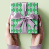 Elegante Paarse en groene Argyle Pattern Girl Cadeaupapier
