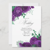 Elegante Paarse en Groene Bloemen Wedding QR Code Kaart (Voorkant)