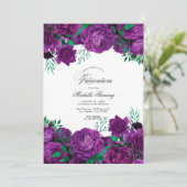 Elegante Paarse en groene bloemenquinceañera foto Kaart (Staand voorkant)