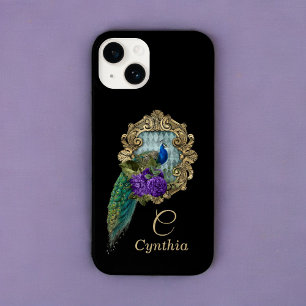 Elegante Paarse en groene ingelijst Peacock Case-Mate iPhone 14 Hoesje