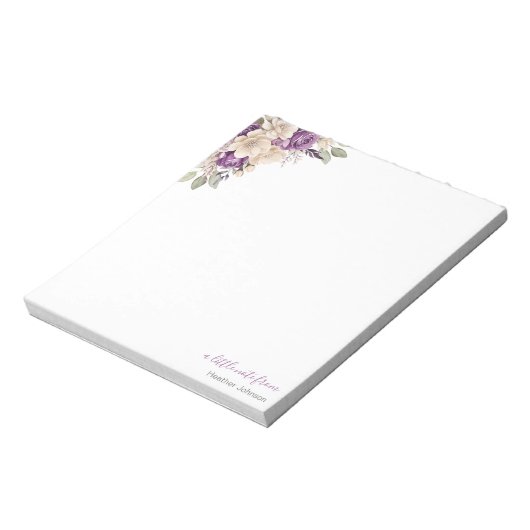 Elegante Paarse en Ivoor Roos Custom Notitieblok (Linkerzijde)