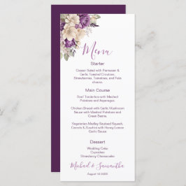 Elegante paarse en ivoorkleurige rozen bruiloft menu