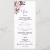 Elegante Paarse en Ivoorwitte Rozen Bruiloft Menu (Voorkant)