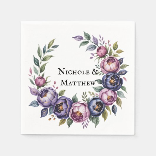 Elegante Paarse en Magenta Peony Bouquet bruiloft Servet (Voorkant)