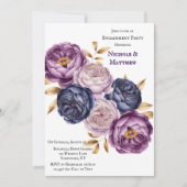 Elegante Paarse en Magenta Peony Engagement Party Kaart (Voorkant)