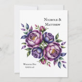 Elegante Paarse en Magenta Peony Engagement Party Kaart (Achterkant)