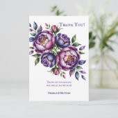 Elegante Paarse en Magenta pioenenenbruiloft Bedankkaart (Staand voorkant)