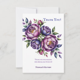 Elegante Paarse en Magenta pioenenenbruiloft Bedankkaart