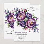 Elegante Paarse en Magenta pioenenenbruiloft Kaart (Voorkant / Achterkant)