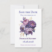 Elegante Paarse en Magenta pioenenenbruiloft Save The Date (Voorkant)