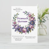 Elegante Paarse en Magenta pioenenkoppels Douche Kaart (Staand voorkant)