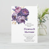 Elegante Paarse en Magenta pioenenkoppels Douche Kaart (Staand voorkant)