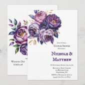 Elegante Paarse en Magenta pioenenkoppels Douche Kaart (Voorkant / Achterkant)