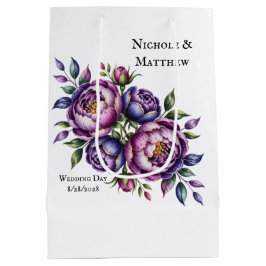 Elegante Paarse en Magenta pioenroos trouwdatum Medium Cadeauzakje