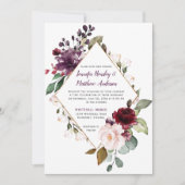 Elegante Paarse en rode bloemige ingelijst bruilof Kaart (Voorkant)