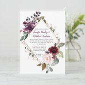 Elegante Paarse en rode bloemige ingelijst bruilof Kaart (Staand voorkant)