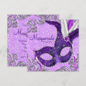 Elegante Paarse en Roze Masquerade Party Kaart (Voorkant / Achterkant)