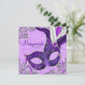 Elegante Paarse en Roze Masquerade Party Kaart (Staand voorkant)