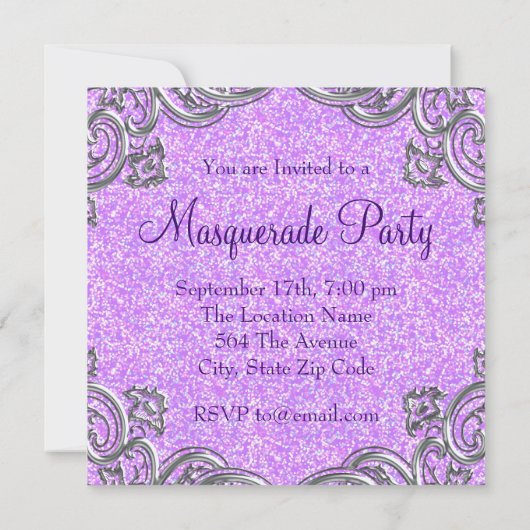 Elegante Paarse en Roze Masquerade Party Kaart (Achterkant)