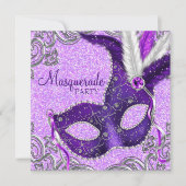 Elegante Paarse en Roze Masquerade Party Kaart (Voorkant)