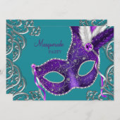 Elegante Paarse en Turquoise Blue Masquerade Party Kaart (Voorkant / Achterkant)