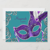 Elegante Paarse en Turquoise Blue Masquerade Party Kaart (Voorkant)