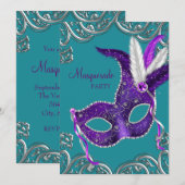 Elegante Paarse en Turquoise Blue Masquerade Party Kaart (Voorkant / Achterkant)