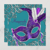Elegante Paarse en Turquoise Blue Masquerade Party Kaart (Voorkant / Achterkant)