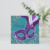 Elegante Paarse en Turquoise Blue Masquerade Party Kaart (Staand voorkant)