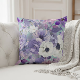 Elegante Paarse en violette wilde bloemen en lucht Kussen