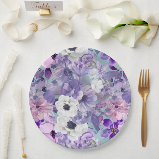 Elegante Paarse en violette wilde bloemen en lucht Papieren Bordje (Huwelijk)