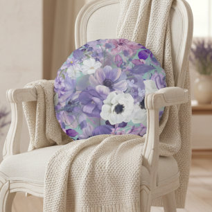 Elegante Paarse en violette wilde bloemen en lucht Rond Kussen