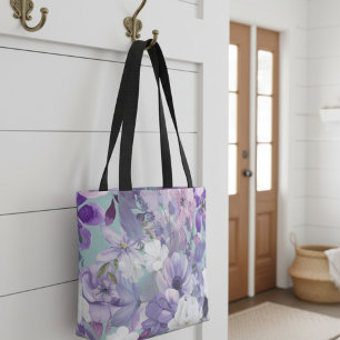 Elegante Paarse en violette wilde bloemen en lucht Tote Bag