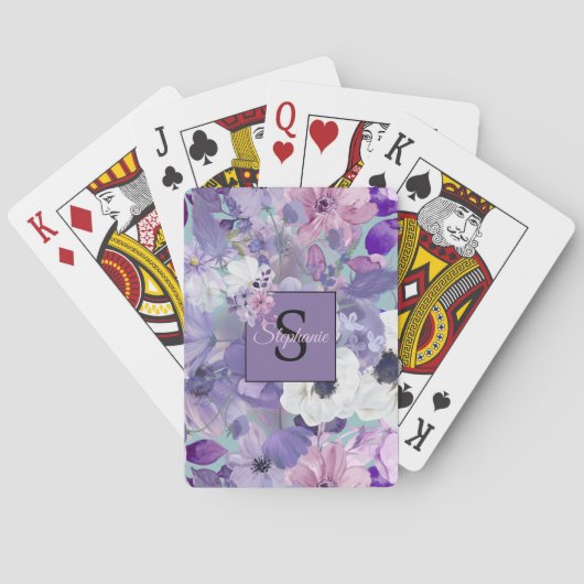 Elegante Paarse en violette wilde bloemen en monog Pokerkaarten (Achterkant)