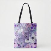 Elegante Paarse en violette wilde bloemen en monog Tote Bag (Voorkant)