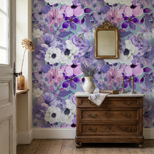 Elegante Paarse En Violette Wilde Bloemen Patroon Behang