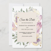 Elegante paarse en viooltje waterverf bloemrijke l save the date (Voorkant)