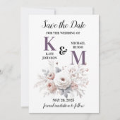 Elegante Paarse en witte blos bloemenbruiloft Save The Date (Voorkant)