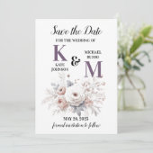 Elegante Paarse en witte blos bloemenbruiloft Save The Date (Staand voorkant)