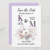 Elegante Paarse en witte blos bloemenbruiloft Save The Date (Voorkant / Achterkant)